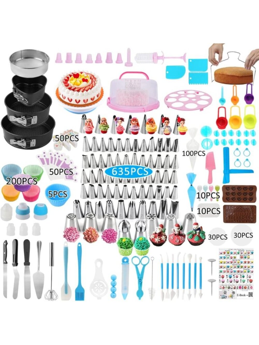 Ultimate Cake Decorating Kit - 635 Pcs Supplies, Icing Nozzles, Turntable